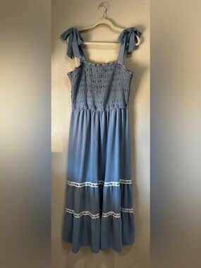 Signfy Women Blue SmockMaxi tiered Dress Sz 1X Sleeveless Summer Casual TC0016